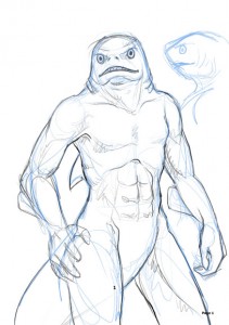 Shark Lord Sketch of Tatsk the Shark God by Jennifer Broschinsky